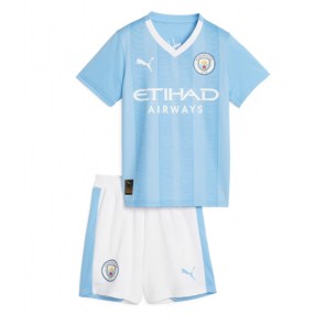 Lacne Dětský Futbalové dres Manchester City 2023-24 Krátky Rukáv - Domáci (+ trenírky)
